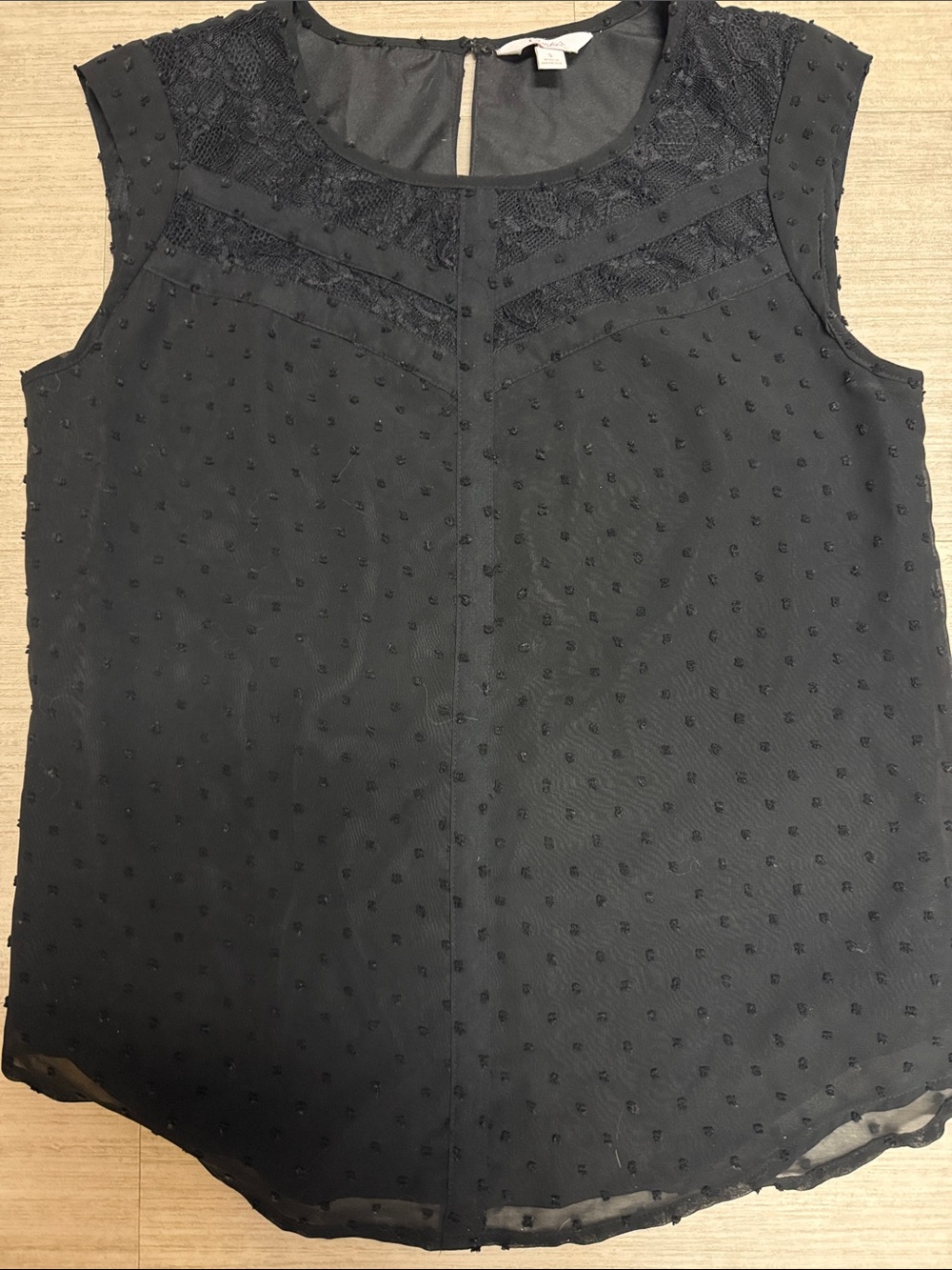 Candies Women’s Sleeveless Black Swiss Dot Lace Yoke Top - Size S